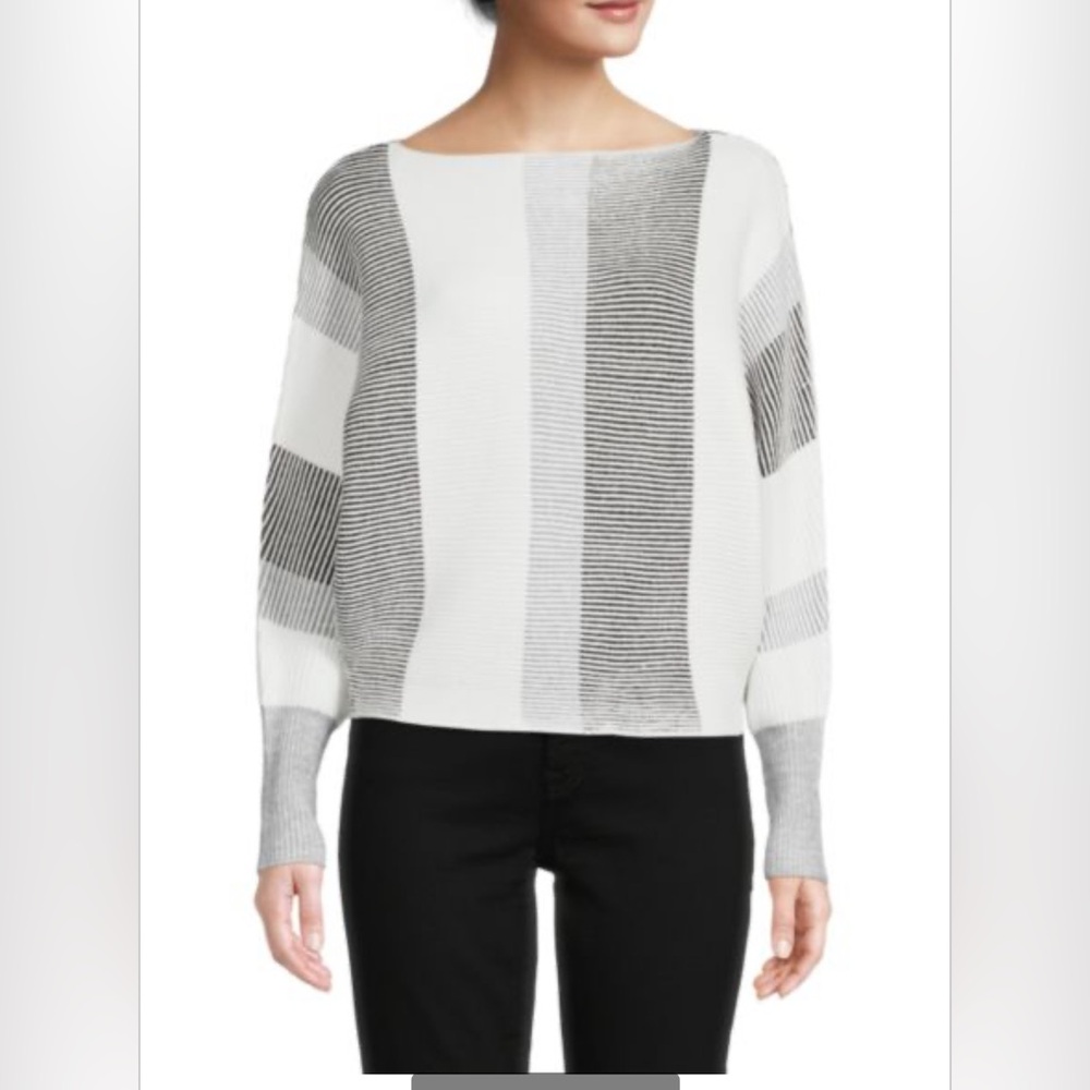 Philosophy Women 1X Gray White‎ Ribbed Minimalist Colorblock Knit Sweater Classi